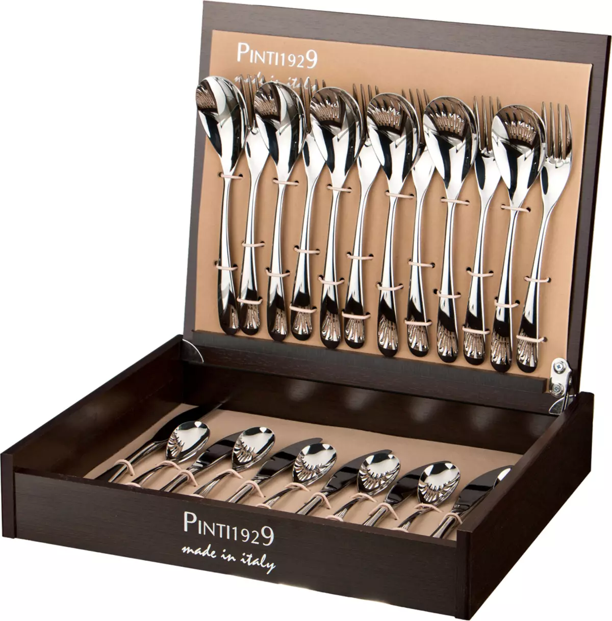 Sets van bestek: een set van vorken, messen en lepels voor 6 en 24 personen, geregistreerd gift opties, overzicht van de sets in een koffer 24977_3