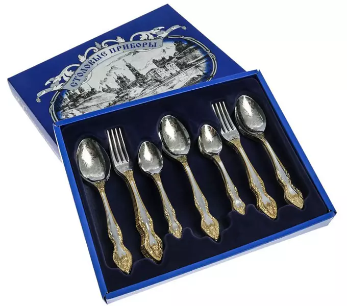 Sets of takeLery: një grup forks, thika dhe lugë për 6 dhe 24 persona, opsionet e dhuruara të regjistruara, pasqyrë e grupeve në një valixhe 24977_33