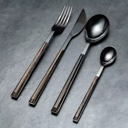 Set tina cutlery: susunan garpu, pegat sareng spoons pikeun 6 sareng 24 jalma anu kadaptar, pilihan kado anu kadaptar, tinju tina set dina koper 24977_41