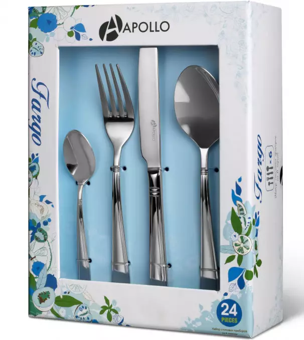 Set tina cutlery: susunan garpu, pegat sareng spoons pikeun 6 sareng 24 jalma anu kadaptar, pilihan kado anu kadaptar, tinju tina set dina koper 24977_52