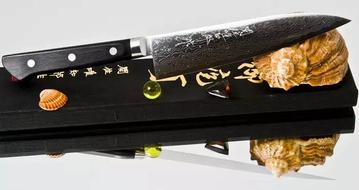 Knives Dapur Jepang (35 Poto): Kiomo Kacabatan sareng Pabrikan séjén. Nakiri sareng Deba, Santoko sareng spésiés sanés. Pilihan suske 24998_28