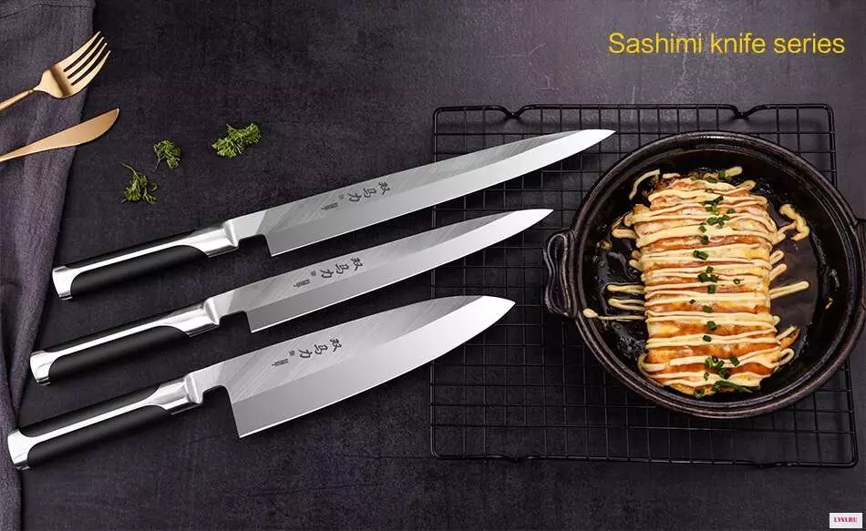 יפנית מטבח סכינים (35 תמונות): KIOMO סכינים תכונות יצרנים אחרים סכינים. Nakiri ו Deba, סנטוקו ומינים אחרים. בחירה של סט 24998_33