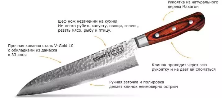 Knives Dapur Jepang (35 Poto): Kiomo Kacabatan sareng Pabrikan séjén. Nakiri sareng Deba, Santoko sareng spésiés sanés. Pilihan suske 24998_8