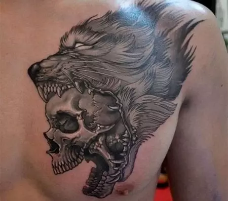 紋身“Oskal Wolf”（43張照片）：價值和素描，紋身用狼磨在肩部和胸部，在前臂和身體的其他部位 249_22