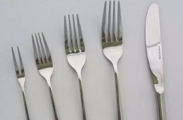 ប្រភេទនៃ Forks 43 រូបថត): ប្រាក់ melichior និងចំអិនពូជសម្រាប់សាច់និងអយស្ទ័រប្លាស្ទិចប្លាស្ទិចដែលអាចបោះចោលបាននិងប្រើឡើងវិញបាន 25000_35