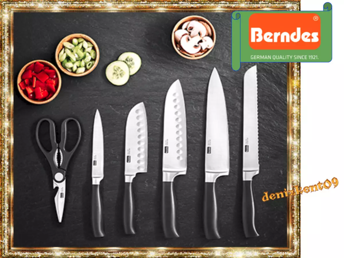 Μαχαίρια Berndes: Santok Kitchen Knife Επισκόπηση και άλλα μοντέλα. Χαρακτηριστικά του μαγειρέματος, Universal και άλλα μαχαίρια Berndes 25004_3