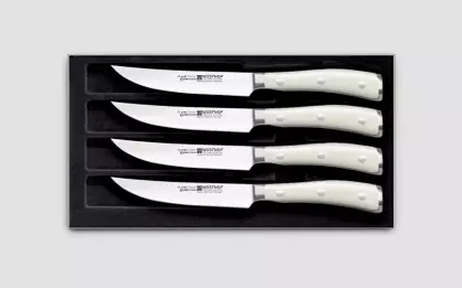 Դանակներ Wusthof. Գերմանական դանակների նկարագրությունը խոհանոցի համար: Dreizack խոհանոցային դանակների, դասական Ikon- ի եւ այլ մոդելների կողմնակիցներն ու դեմքերը 25005_17