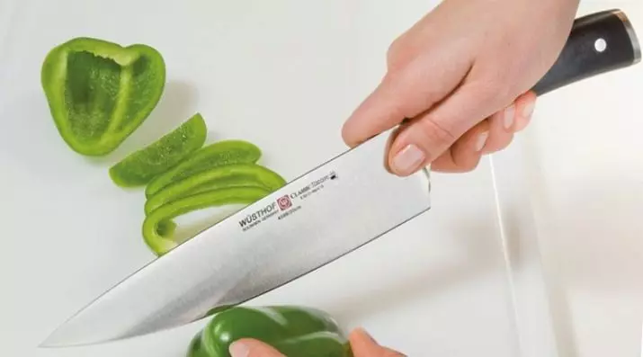 Դանակներ Wusthof. Գերմանական դանակների նկարագրությունը խոհանոցի համար: Dreizack խոհանոցային դանակների, դասական Ikon- ի եւ այլ մոդելների կողմնակիցներն ու դեմքերը 25005_3
