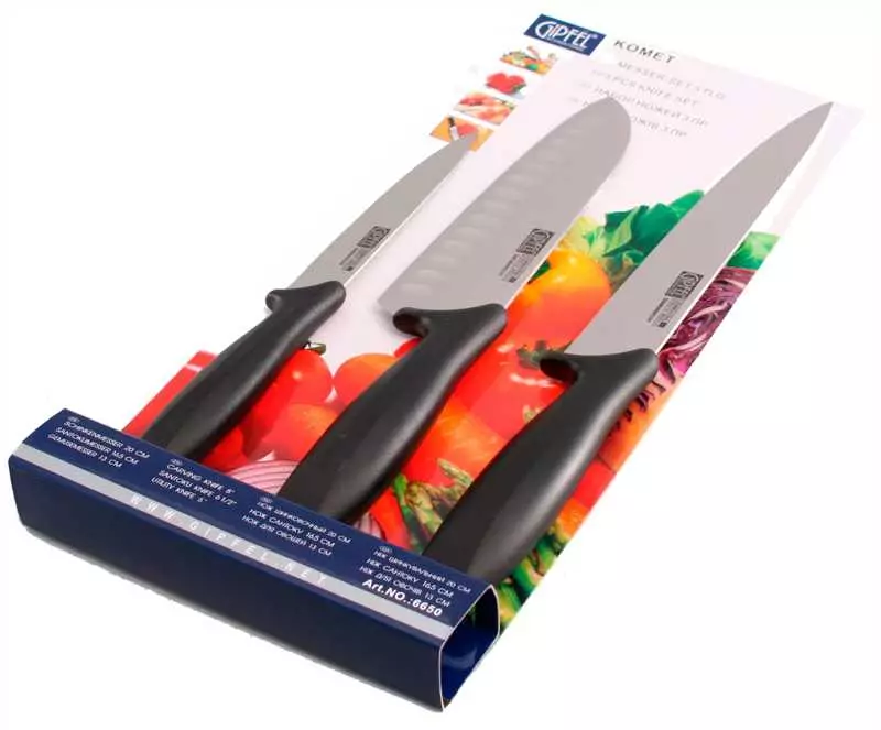 סכינים Gipfel: סכין סטים סקירה, מתקנים עבור מטבח מודלים לחם ופיצה, ניקוי ירקות ו טנקים כרוב, ביקורות של לקוחות 25008_12