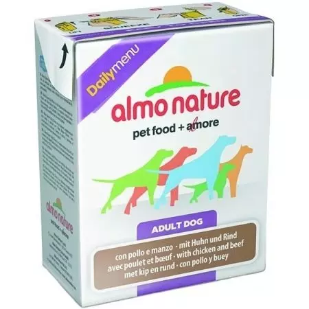 Храна за кучиња Алмо природа: за кученца на мали и други раси, сува и влажна храна, нивниот состав. Прегледајте ги коментарите 25057_14
