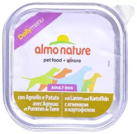 Thực phẩm cho chó Almo Thiên nhiên: Đối với chó con của các giống nhỏ và các giống khác, thực phẩm khô và ướt, thành phần của chúng. Đánh giá đánh giá 25057_18