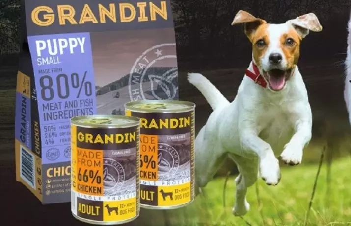 Élelmiszer a kutyák számára Grandin: Holisztikus kis és más fajták, félig degradált és száraz élelmiszer, konzerv étel. Takarmány marhahússal és egyéb kompozíciókkal, felülvizsgálatokkal 25061_9