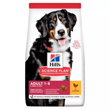 Alimentación del perro de Hill: para perros esterilizados y ancianos. La composición del perro se alimenta con un cordero para razas grandes y medianas, se alimenta de arroz y otros. Comentarios 25063_14
