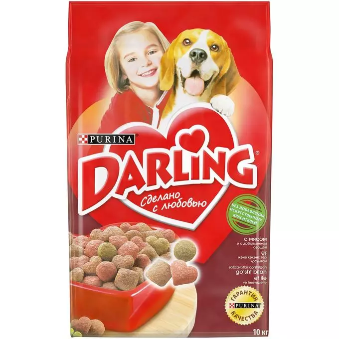 Дарлинг куче храна: составот на куче сува храна во пакувања од 10 кг и други, инструкции за употреба, преглед на прегледи 25071_11