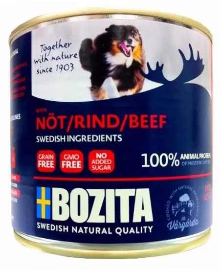 Panganan kanggo asu Bozita: panganan garing lan udan kanggo anak anjing, keturunan cilik lan gedhe, panganan kaleng. Komposisi. Ulasan Pelanggan 25078_4
