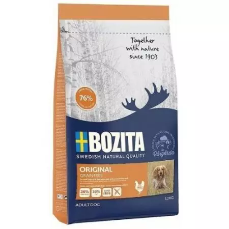 Panganan kanggo asu Bozita: panganan garing lan udan kanggo anak anjing, keturunan cilik lan gedhe, panganan kaleng. Komposisi. Ulasan Pelanggan 25078_5