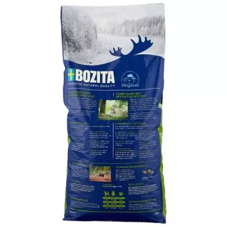 Panganan kanggo asu Bozita: panganan garing lan udan kanggo anak anjing, keturunan cilik lan gedhe, panganan kaleng. Komposisi. Ulasan Pelanggan 25078_9