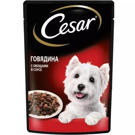 Cesar Dog feed: အိတ်များနှင့်ဘဏ်များ, စိုစွတ်သောနှင့်ခြောက်သွေ့သောအစားအစာများနှင့်အရွယ်ရောက်ပြီးသူခွေးများနှင့်ခွေးများအတွက်သူတို့၏ဖွဲ့စည်းမှု, သုံးသပ်ချက်များပြန်လည်သုံးသပ်ခြင်း 25082_14