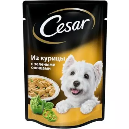 Dog Feed Cesar: në çanta dhe në banka, ushqim të lagësht dhe të thatë dhe përbërjen e tyre, ushqimin e qenve për qentë të rritur dhe puppies. Shqyrtime Shqyrtime 25082_16