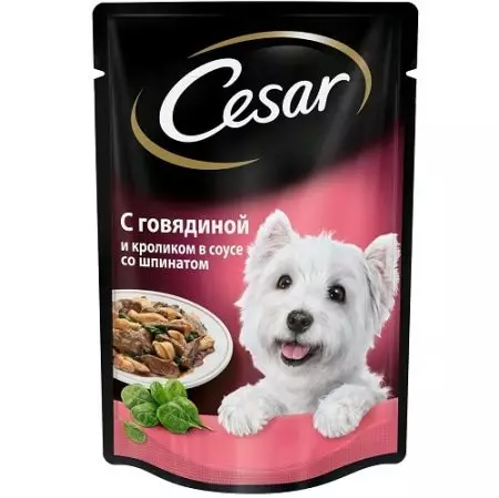 Alimentación del perro Cesar: en bolsas y en bancos, alimentos húmedos y secos y su composición, alimentos para perros para perros adultos y cachorros. Revisión Opiniones 25082_17