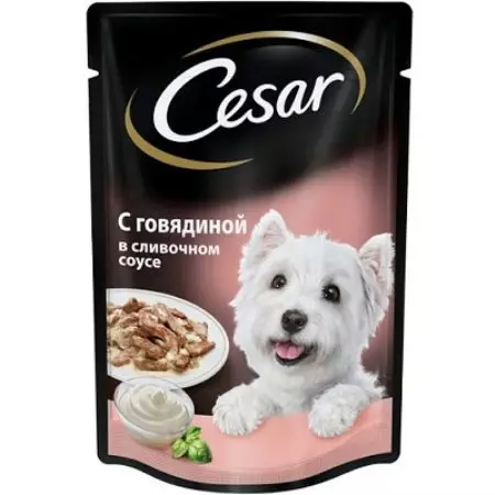 Cesar Dog Feed: Katika mifuko na katika mabenki, chakula cha mvua na kavu na utungaji wao, chakula cha mbwa kwa mbwa wazima na watoto wazima. Kagua maoni. 25082_18