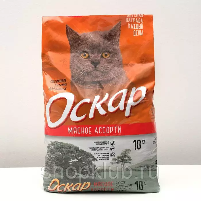 Feed Oscar: Dành cho chó, chó con và mèo. Thực phẩm khô và ướt, thành phần của chúng. Nhà sản xuất thức ăn cho chó cho những con chó hoạt động của các giống lớn và những người khác, đánh giá 25097_2