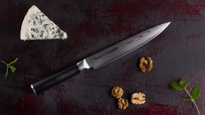 Cuchillos Samura (35 fotos): conjuntos de cuchillos de cocina japoneses, chef Damasco y modelos de cocina de cerámica, ángulo de afilado de herramientas 25370_16