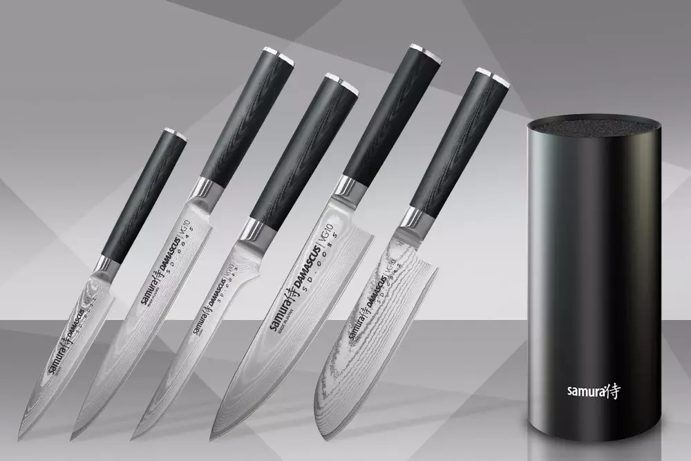 Samura Knives (35 Billeder): Sæt af japanske køkkenknive, Damaskus Chef og keramiske køkkenmodeller, værktøjsskærende vinkel 25370_22