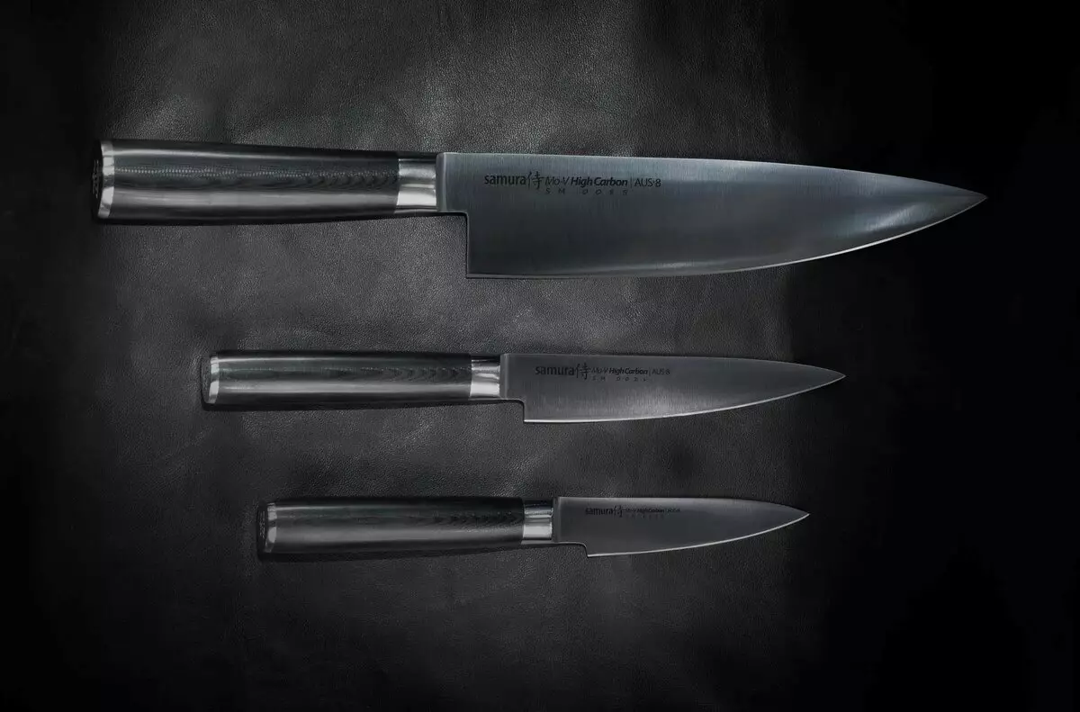 侍のナイフ（35枚の写真）：日本のキッチンナイフ、ダマスカスシェフ、セラミックキッチンモデル、工具鮮鋭化角度 25370_30