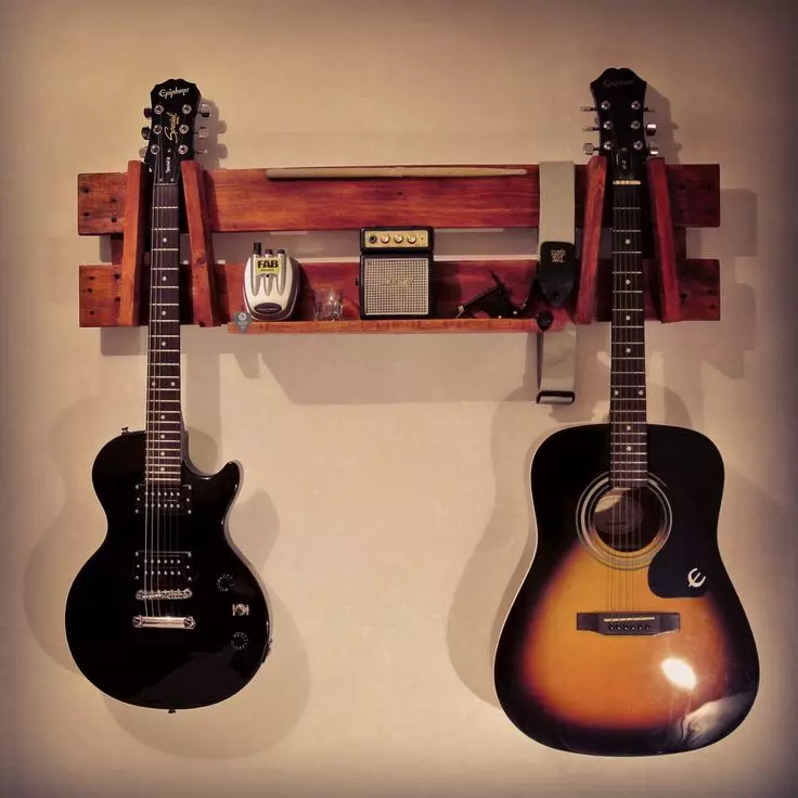 代表吉他：地板吉他架，電吉他和聲學型號的支架，木材在牆上和其他牆上的固定 25438_17
