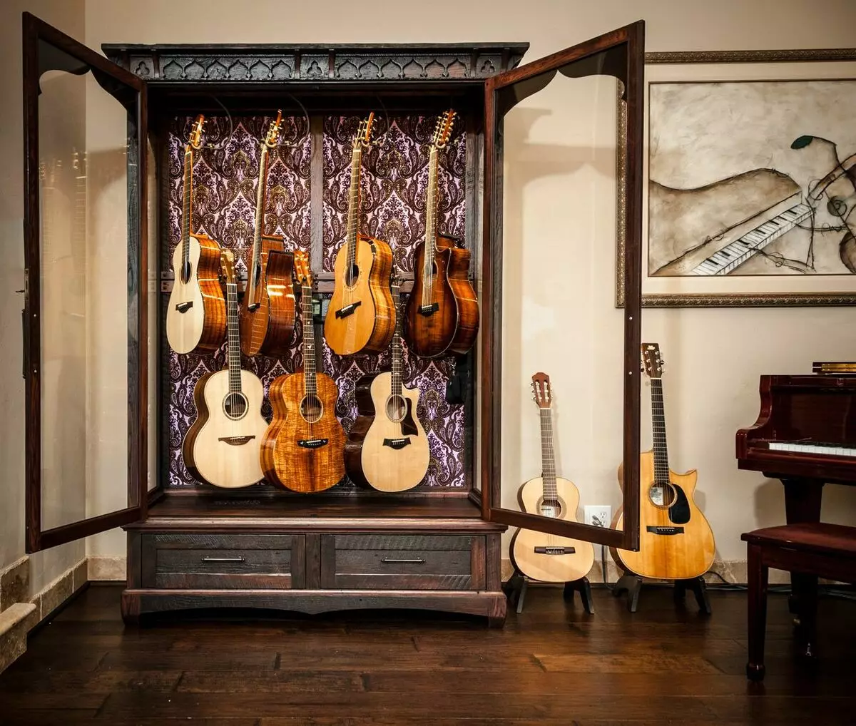 代表吉他：地板吉他架，電吉他和聲學型號的支架，木材在牆上和其他牆上的固定 25438_22