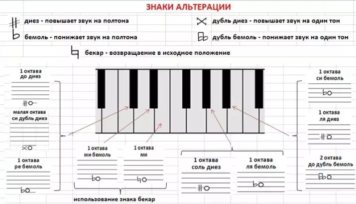 Забелешки Пијано за почетници: мотор грам за пијано. Како да ги прочитате белешките и да ги научите? Локација на белешки на клучевите, примери на убави мелодии 25466_10