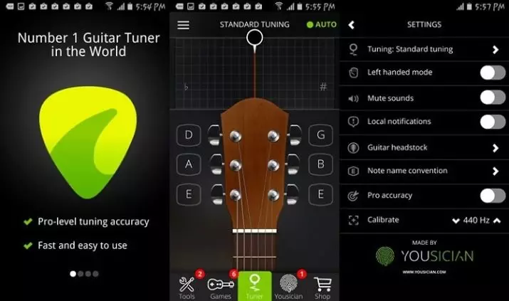 Sélectionnez Applications Android pour configurer la guitare: les meilleurs programmes pour la configuration de la guitare acoustique, sur 6 cordes et une autre 25484_2