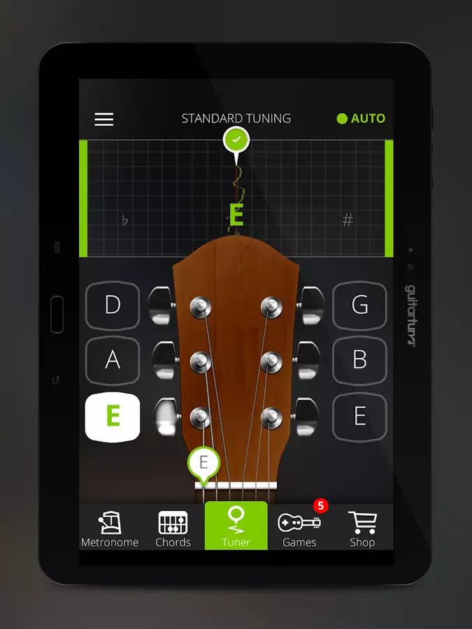 Wählen Sie Android-Anwendungen aus, um die Gitarre zu konfigurieren: Die besten Programme zum Einrichten von Akustikgitarre, auf 6 Saiten und einem anderen 25484_7