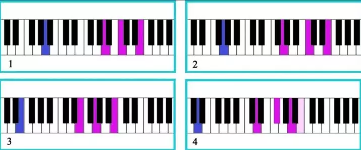 Jazz akkoorde vir klavier: koord rye op klavier, basiese pragtige akkoorde en komplekse, hul dekodering 25486_9