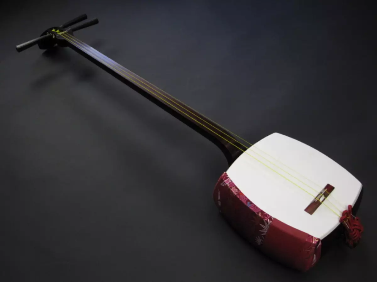 Simisen: Spil på den japanske tre-streng lutte med en lang hals, strengstik musikinstrument tsugaru-dzijisan og andre arter 25513_13