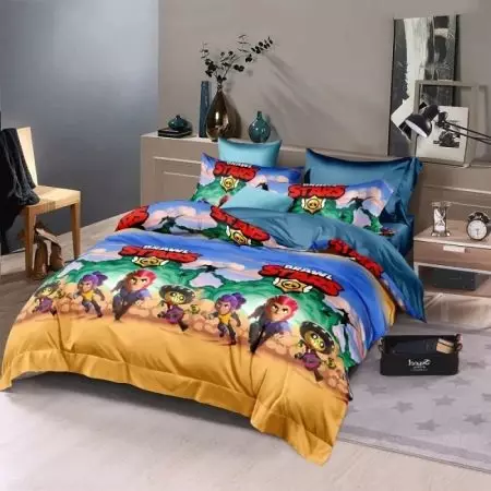 Yatak çarşafları Brawl Yıldızları: Çocuklar ve kızlar için çocuk kitleri, 1,5 yataklar ve diğer boyutların modelleri 25867_12