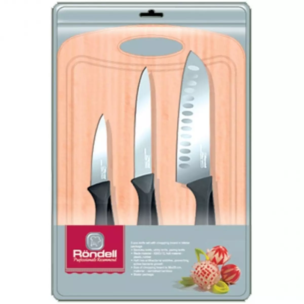 Nože Rondell: Ako si vybrať sadu kuchynských nožov pre 3 a 6 položiek? Prehľad modelov Espada, Falkata a ďalšie. Vlastnosti cookboardov pre chlieb a iné 25947_11