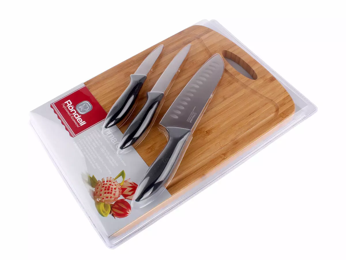 چاقو Rondell: 3 اور 6 اشیاء کے لئے باورچی خانے کے چاقو کا ایک سیٹ کیسے منتخب کریں؟ ماڈل Espada، Falkata اور دیگر کے جائزہ. روٹی اور دیگر کے لئے کوک بورڈز کی خصوصیات 25947_5