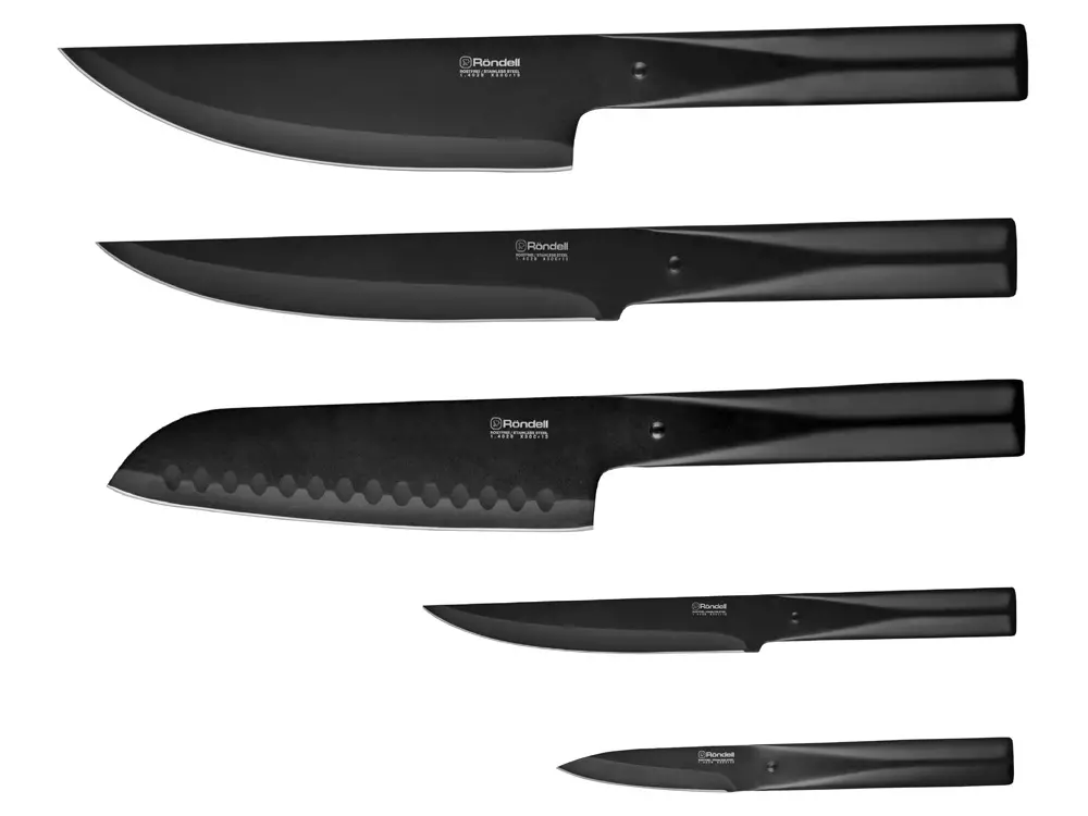 چاقو Rondell: 3 اور 6 اشیاء کے لئے باورچی خانے کے چاقو کا ایک سیٹ کیسے منتخب کریں؟ ماڈل Espada، Falkata اور دیگر کے جائزہ. روٹی اور دیگر کے لئے کوک بورڈز کی خصوصیات 25947_6