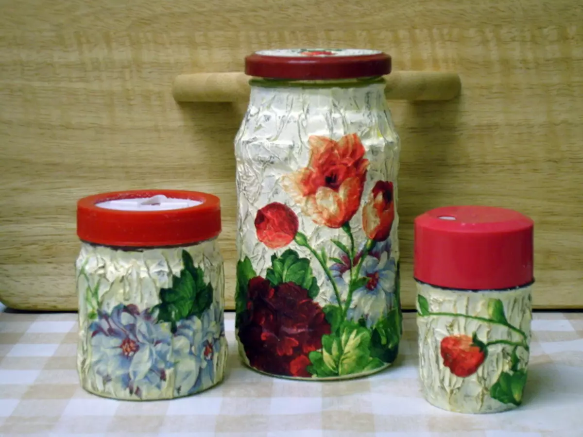 如何用自己的手裝飾罐子？裝飾玻璃銀行威普和裝飾的咖啡咖啡廚房，新年的裝飾罐用果醬 25997_16