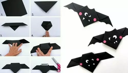 Оригами на Хелоуин: Как да ги правят от хартия А4 етапи? Страшен призраци и паяци, леки схеми за създаване на тикви за начинаещи, други занаяти 26015_17