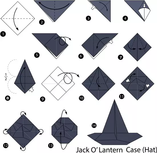 ハロウィーンの折り紙：紙A4段階からそれらを作る方法は？怖い幽霊とクモ、初心者のためのカボチャを作成するためのライトスキーム、その他の工芸品 26015_22