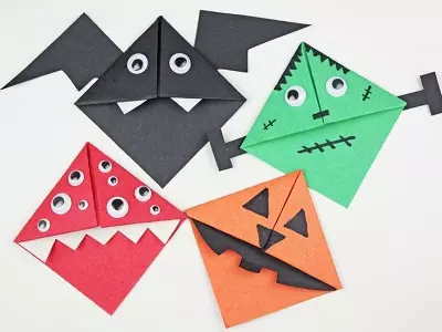 Origami On Halloween. Ինչպես դրանք դարձնել թղթի A4 փուլերից: Մոլախաղեր Տեսիլքներ եւ սարդեր, սկսնակների համար դդումներ ստեղծելու թեթեւ սխեմաներ, այլ արհեստներ 26015_5