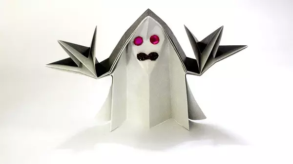 Origami On Halloween. Ինչպես դրանք դարձնել թղթի A4 փուլերից: Մոլախաղեր Տեսիլքներ եւ սարդեր, սկսնակների համար դդումներ ստեղծելու թեթեւ սխեմաներ, այլ արհեստներ 26015_7