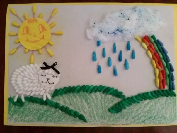 來自棉花棍子的工藝品：用鈕扣和橡皮筋。和孩子們一起做什麼？從磁盤和筷子，熊貓和其他想法的花朵 26086_44