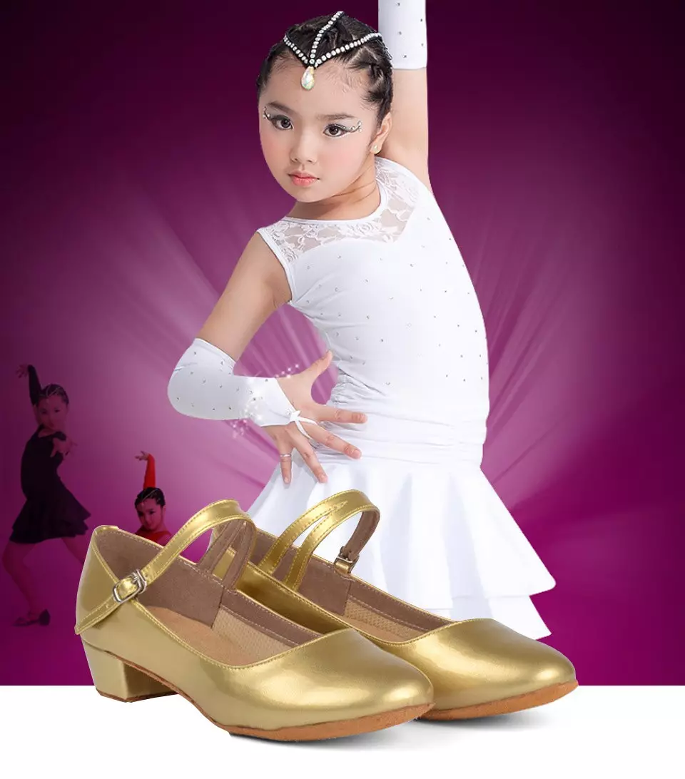 Ballroom Dance Shoes: Virinaj dancaj ŝuoj kaj bebaj ŝuoj por sportoj kaj salono dancado, normo. Taksaj modeloj kaj ilia grandeco