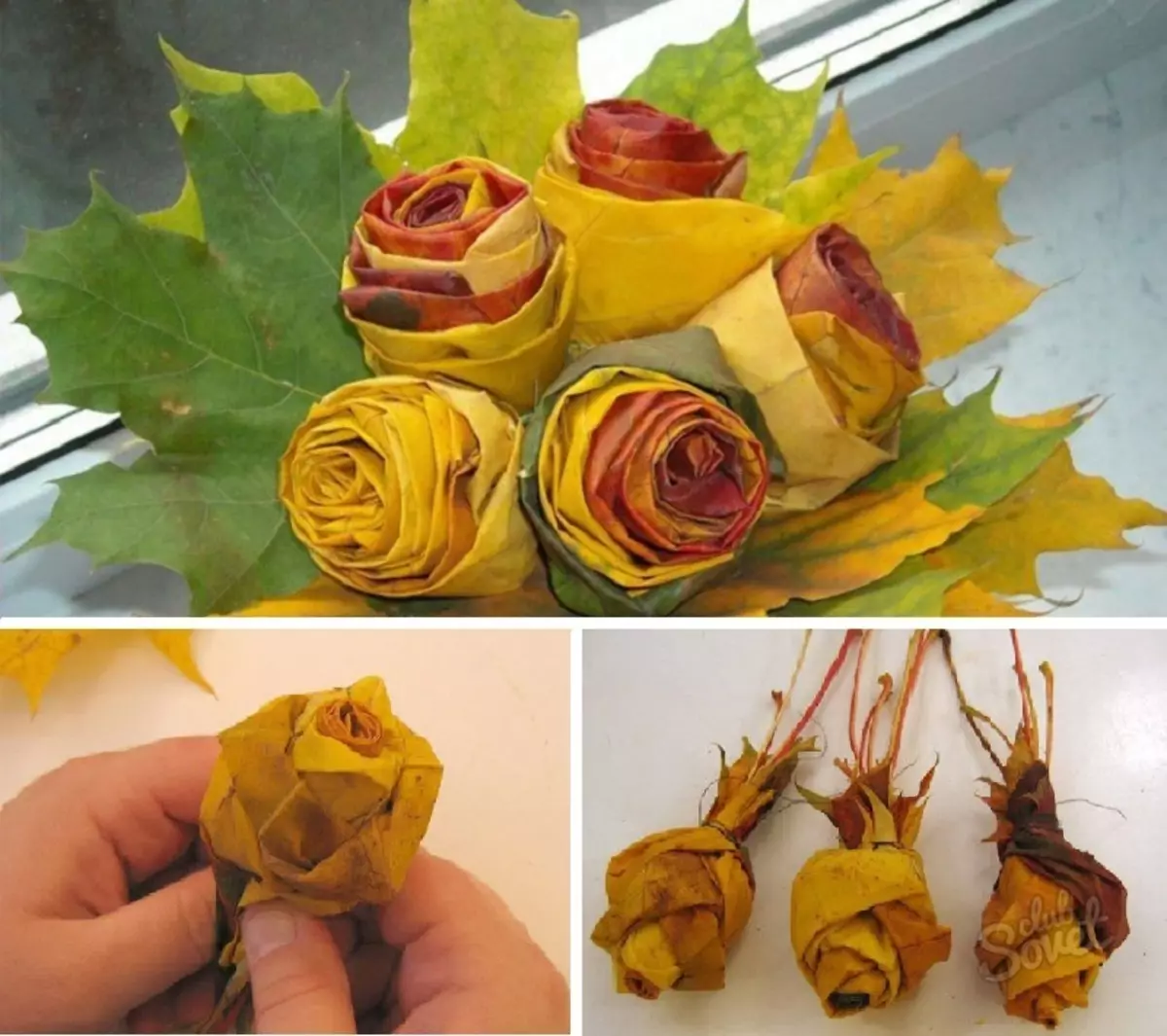Crafts from Maple Leaves (119 fotó): Crafts a saját kezével az őszi témában a gyermekek, az oroszlán és rózsák, hernyó és más kézművesek az óvodában és az iskolában. Hogyan lehet frissíteni a leveleket frissen? 26115_31