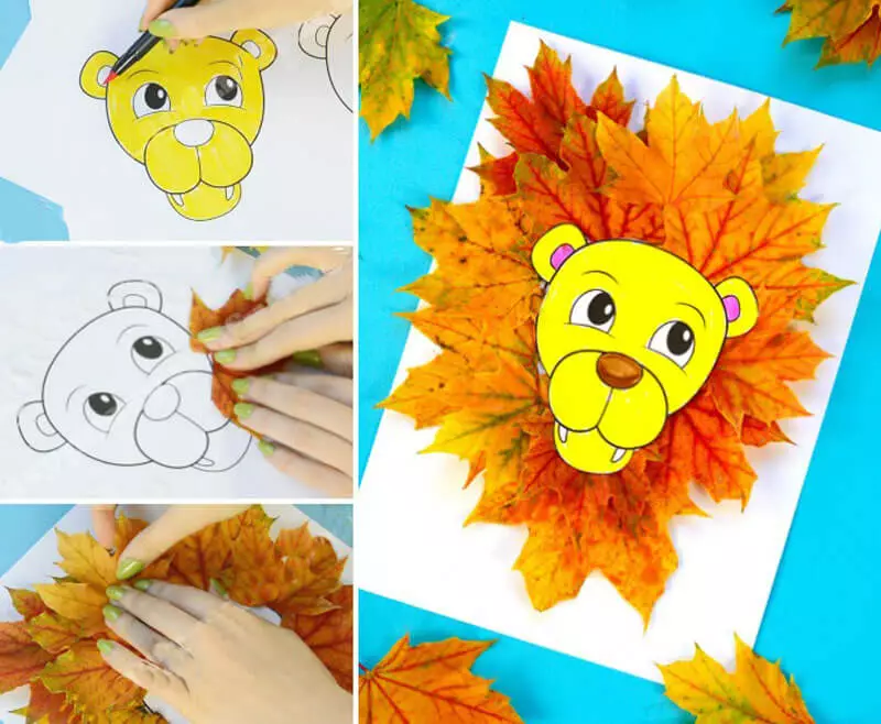 来自枫叶的工艺品（119张照片）：手工艺与他们自己的手放在秋天的儿童，狮子和玫瑰，幼儿园和其他工艺品和学校的主题。如何节省叶子新鲜？ 26115_50