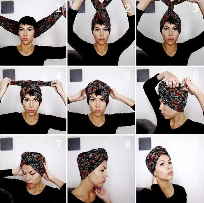 Πώς να δέσετε ένα Chalm σε ένα κεφάλι κασκόλ; Πόσο όμορφη για να φτιάξετε ένα γυναικείο turban με τα δικά σας χέρια; Πώς να δέσετε έναν άνδρα κασκόλ; 2611_19